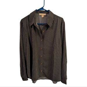 Women's Michael Kors Vertical Pinstripe Button Down Blouse Long Sleeve Size XL